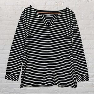 Talbots‎ Women’s Medium Navy White Striped Tunic Textured Top Long Sleeve